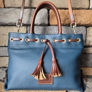 DOONEY & BOURKE Deep Teal Pebbled Leather Wakefield Tassel Tote Crossbody NEW